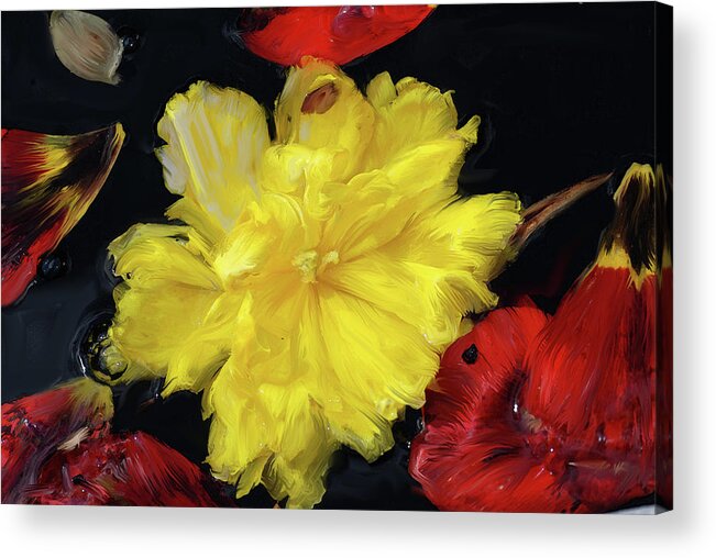 Digital Painting Of Wildflowers Floating In Still Water Acrylic Print featuring the painting Yellow And Red Flower Painting by Don Wright