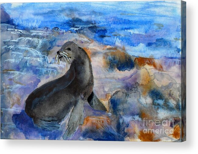 Sea Lion Acrylic Print featuring the painting You said what by Vicki Housel