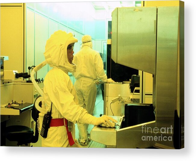 Computer Chip Acrylic Print featuring the photograph Clean Room Used For Computer Chip Production. #1 by Dr Jurgen Scriba/science Photo Library