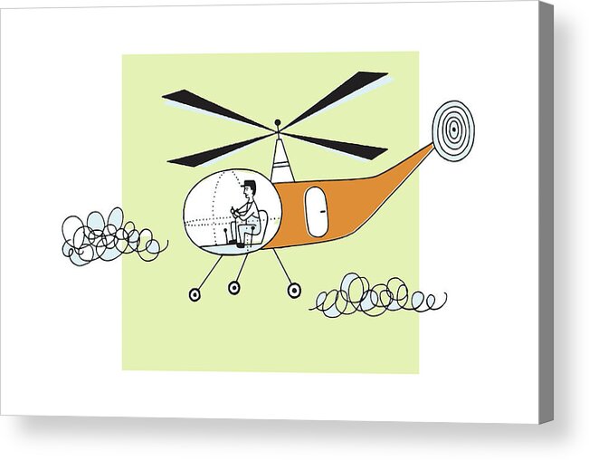 Air Travel Acrylic Print featuring the drawing Helicopter with Pilot #1 by CSA Images
