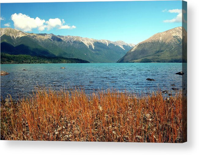 Water's Edge Acrylic Print featuring the photograph Lake Rotoiti, Nelson Lakes National #1 by Lazingbee
