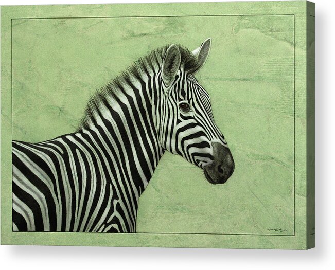 Zebra Acrylic Print featuring the mixed media Zebra by James W. Johnson