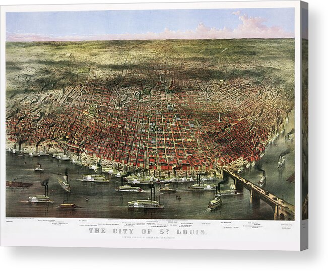 1874 City Of St. Louis By Currier And Ives Acrylic Print featuring the mixed media 1874 City Of St. Louis By Currier And Ives by Vintage Lavoie