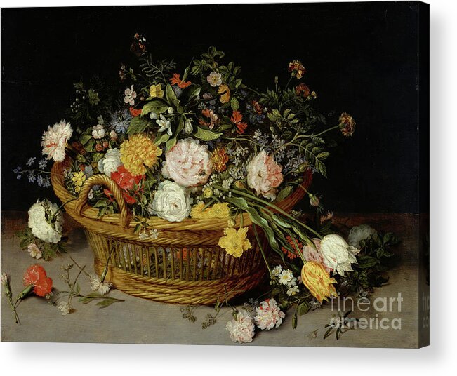 Oil Painting Acrylic Print featuring the drawing A Basket Of Flowers by Heritage Images