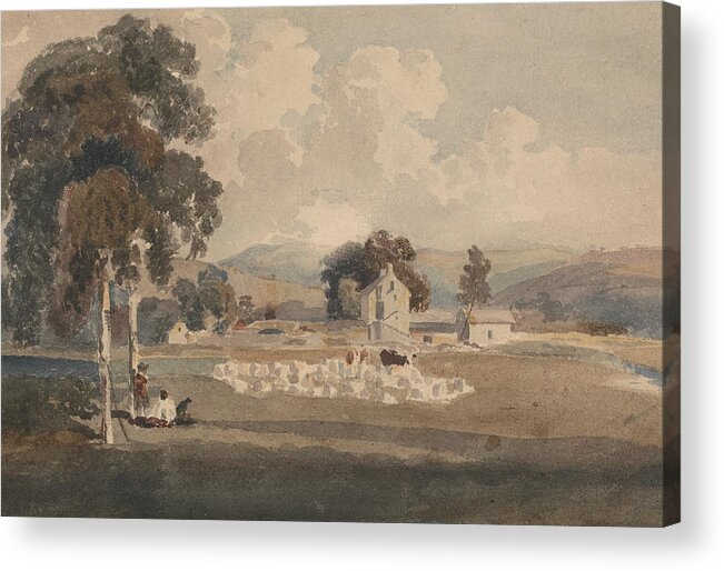 19th Century Art Acrylic Print featuring the drawing A Yorkshire Farm by Peter De Wint