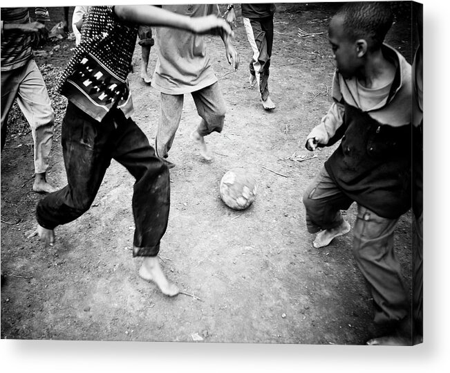 Recreational Pursuit Acrylic Print featuring the photograph African Boys Playing Soccer by Ranplett