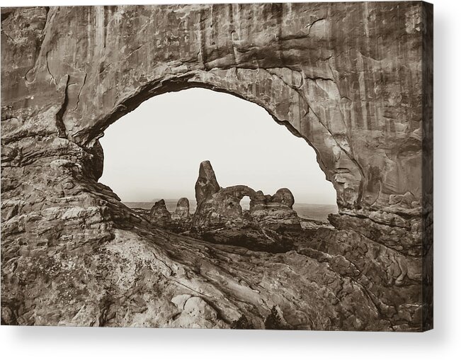 America Acrylic Print featuring the photograph Arches National Park Sepia Landscape by Gregory Ballos