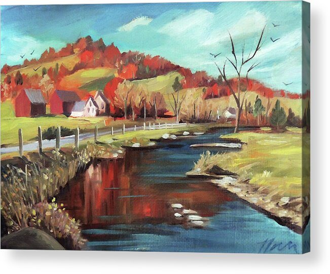 Landscape Acrylic Print featuring the painting Autumn By The River by Nancy Griswold