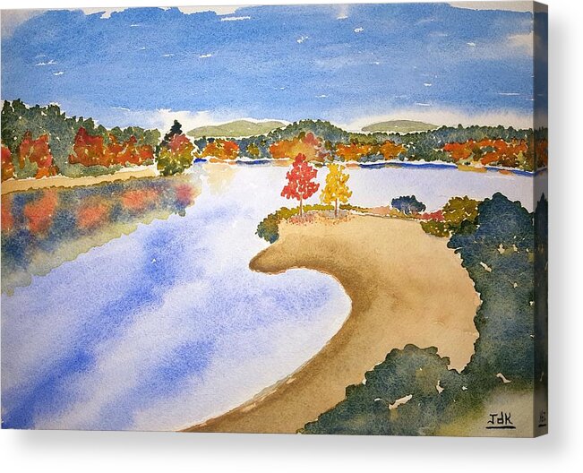 Watercolor Acrylic Print featuring the painting Autumn Shore Lore by John Klobucher