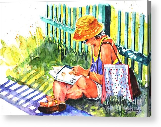 Woman Acrylic Print featuring the painting Avid reader #2 by Betty M M Wong