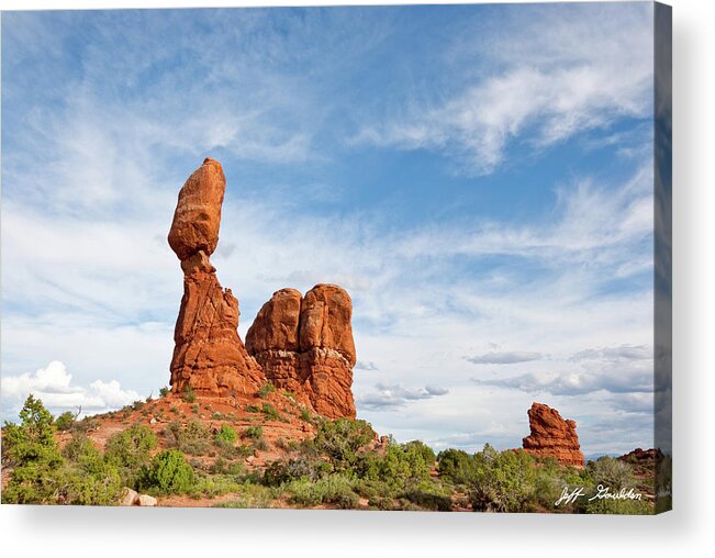Arches National Park Acrylic Print featuring the photograph Balanced and Ham Rocks by Jeff Goulden