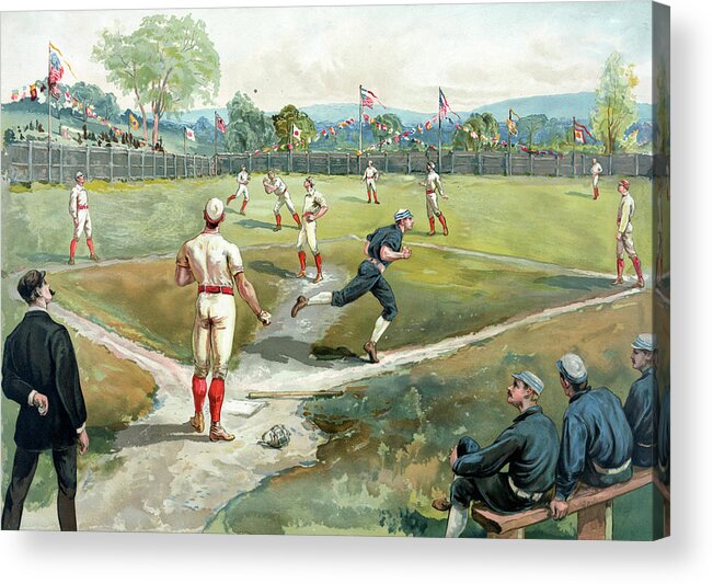 Baseball Catcher Acrylic Print featuring the photograph Baseball Game In 1891 New York by Graphicaartis