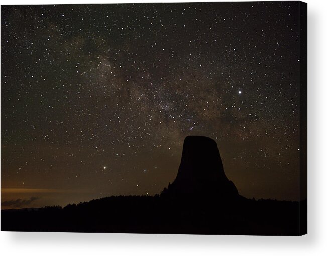 Devils Tower Acrylic Print featuring the photograph Big Devil's Tower and Milkyway by Doolittle Photography and Art