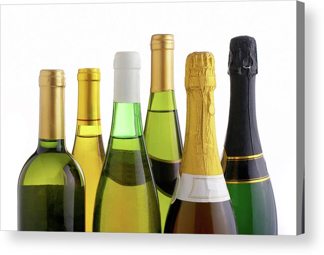 White Background Acrylic Print featuring the photograph Bottles Of White Wine And Champagne by Mistikas