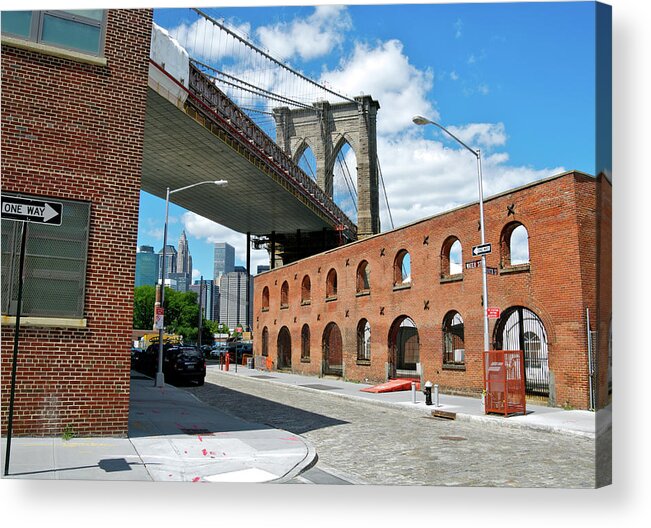 Lower Manhattan Acrylic Print featuring the photograph Brooklyn Bridge As Seen From Water by Jaylazarin