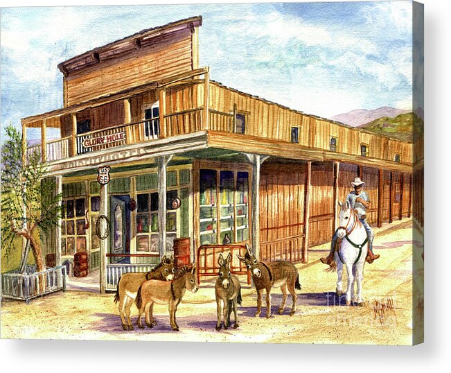 Oatman Acrylic Print featuring the painting Burros Are Back In Town by Marilyn Smith