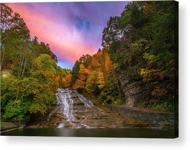 Buttermilk Falls At Sunset Acrylic Print featuring the photograph Buttermilk Falls At Sunset by Mark Papke