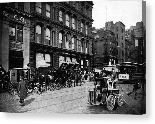 Cab Acrylic Print featuring the painting Cabs Outside of Tiffany & Co., New York City by Unknown
