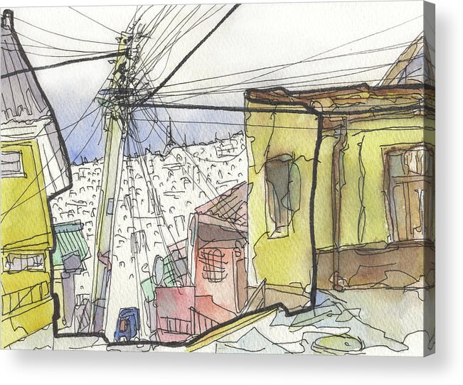 Landscape Acrylic Print featuring the painting Calle Pacosta Cerro Bellavista, Valparaiso, Chile by Craig Macnaughton