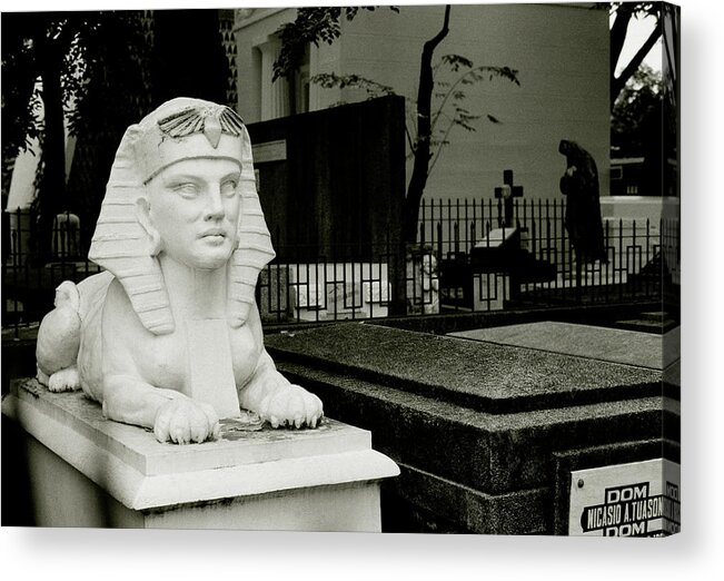 Sphinx Acrylic Print featuring the photograph Cemetery Sphinx In Manila by Shaun Higson