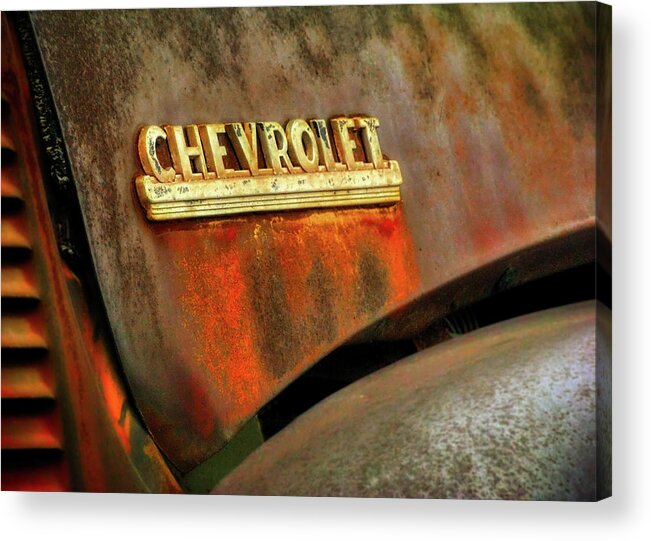 Corrosion Acrylic Print featuring the photograph Chevy hood by Micah Offman