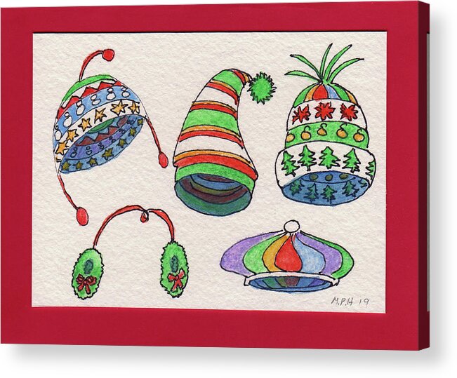 Christmas Acrylic Print featuring the painting Christmas Hats by Mary Helmreich