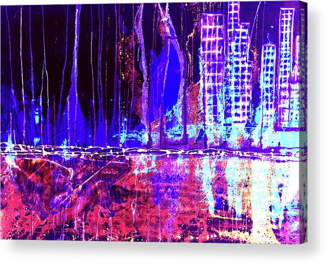 Artist Acrylic Print featuring the mixed media City by the Sea l by Giorgio Tuscani