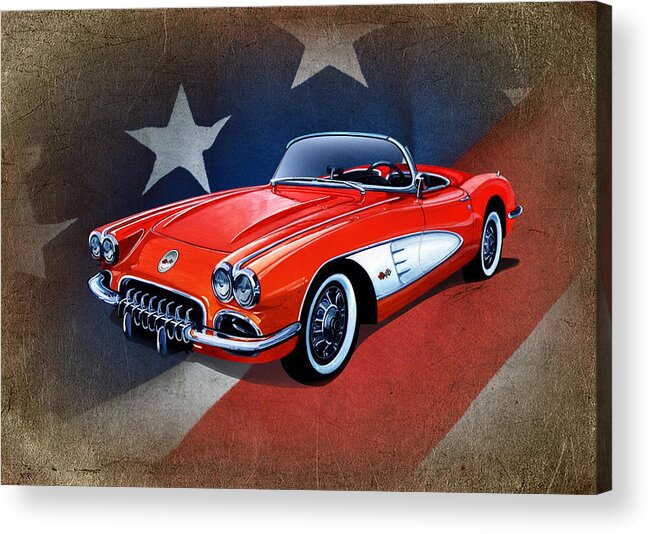 Art Acrylic Print featuring the mixed media Classic Red Corvette C1 by Simon Read