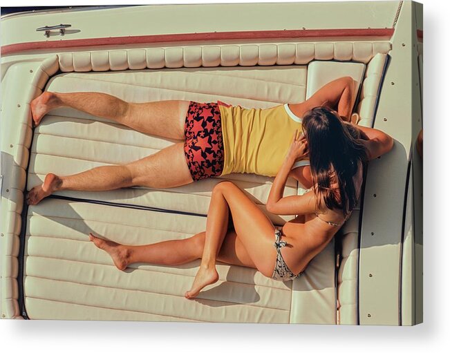 #new2022 Acrylic Print featuring the photograph Couple Lying Face Down On A Boat by Douglas Mesney