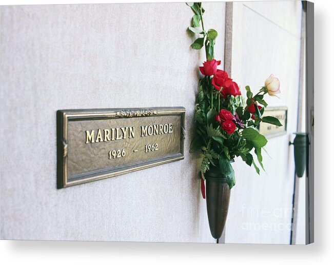 Spray Acrylic Print featuring the photograph Crypt Of Marilyn Monroe by Bettmann