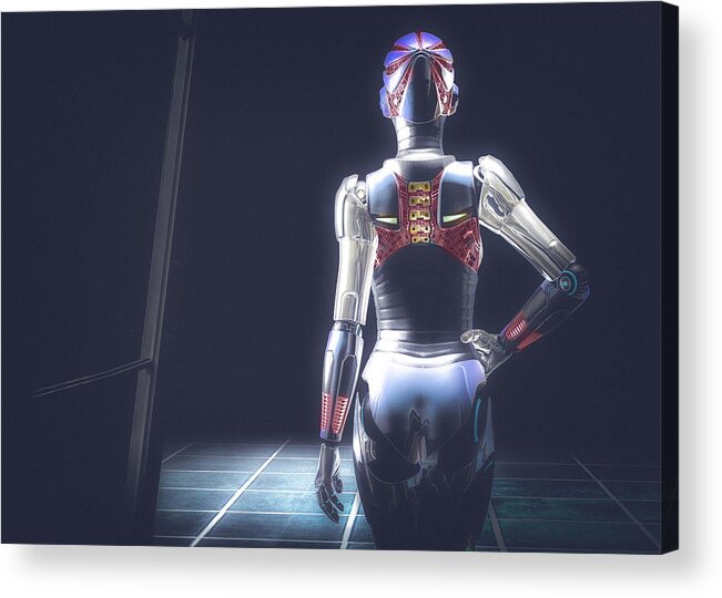 Robot Acrylic Print featuring the digital art Dark Hall Two by Bob Orsillo