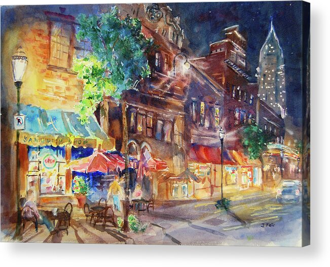 Night Acrylic Print featuring the painting Dauphin Street at Night by Jerry Fair