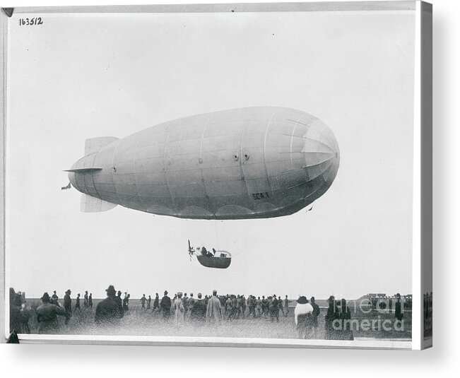 People Acrylic Print featuring the photograph Dirigible Hovering Over Crowd by Bettmann