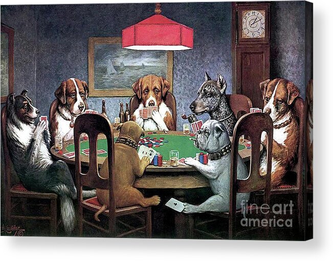 Cassius Marcellus Coolidge Acrylic Print featuring the mixed media Dogs Playing Poker by Cassius Marcellus