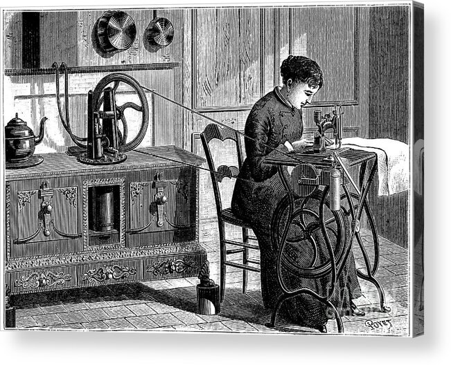 Working Acrylic Print featuring the drawing Domestic Sewing Machine Powered by Print Collector