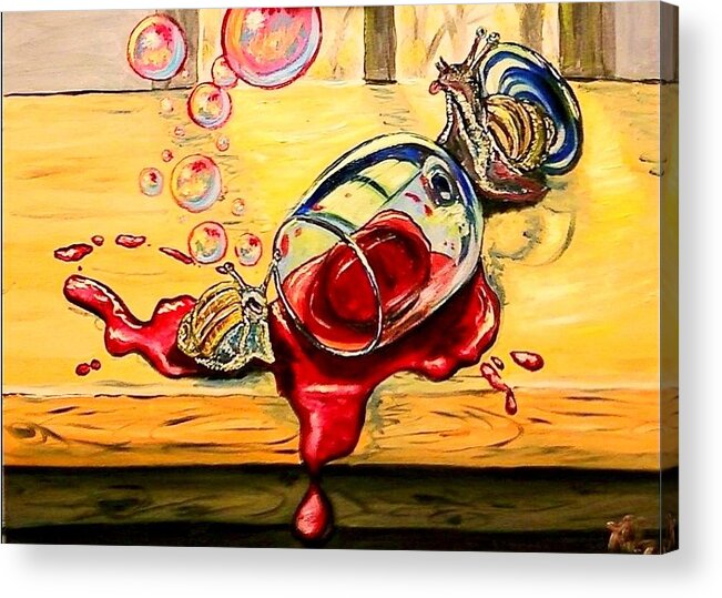 Surrealism Acrylic Print featuring the painting Drunken Snails by Alexandria Weaselwise Busen