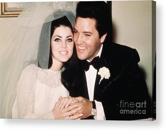 Following Acrylic Print featuring the photograph Elvis Presley Smiling With Bride by Bettmann