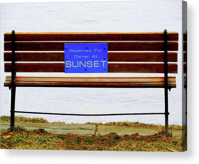 Bench Acrylic Print featuring the photograph Empty Bench Waiting for Sunset by Linda Stern