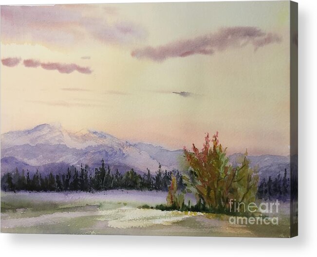 Watercolor Painting Acrylic Print featuring the painting Evening in the Mountains by Watercolor Meditations