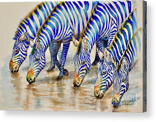 Zebra Acrylic Print featuring the painting Feeling Blue by Jeanette Ferguson