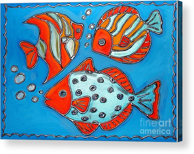 Fish Acrylic Print featuring the painting Fish Trio by Cynthia Snyder
