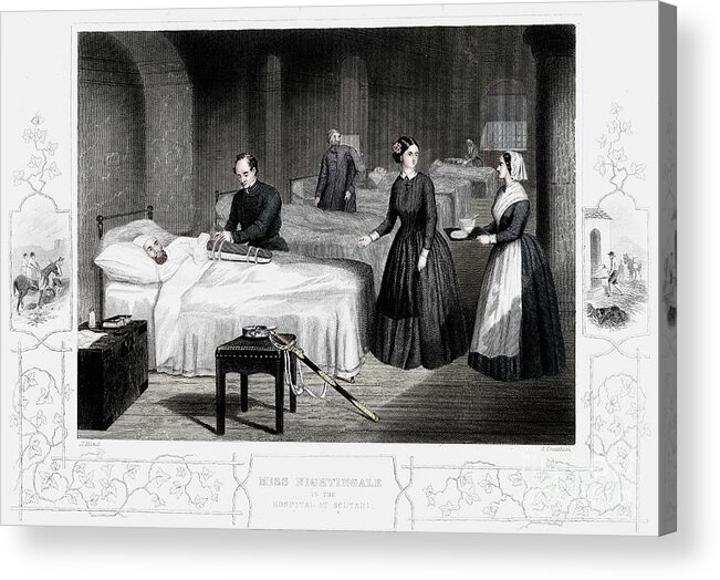 Engraving Acrylic Print featuring the drawing Florence Nightingale In The Hospital by Print Collector