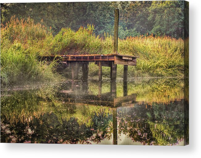 Dock Acrylic Print featuring the photograph Old Dock With Fog At Blind Brook by Cordia Murphy