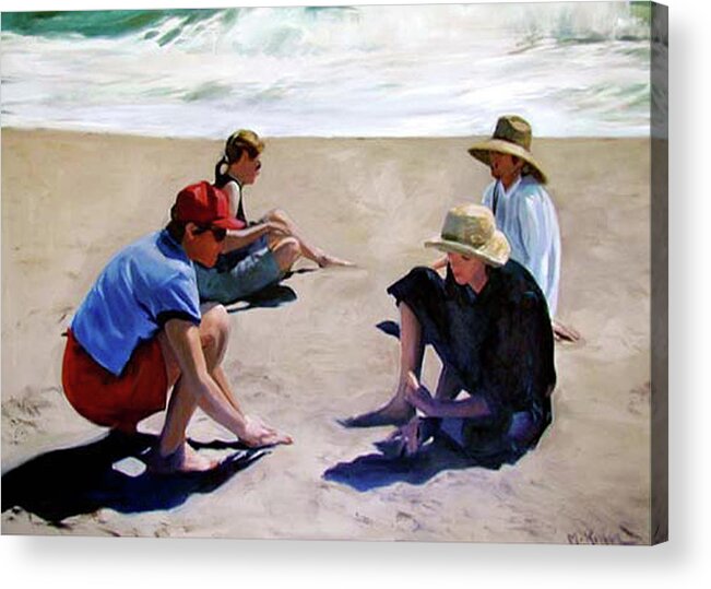 Landscape Acrylic Print featuring the painting Four Women on the Beach by Merle Keller