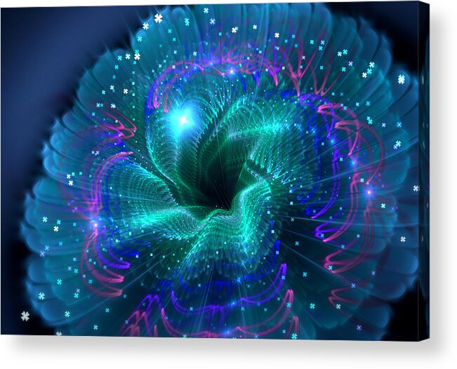 Fractal Acrylic Print featuring the digital art Fractal glow flower 908045 by Lilia S