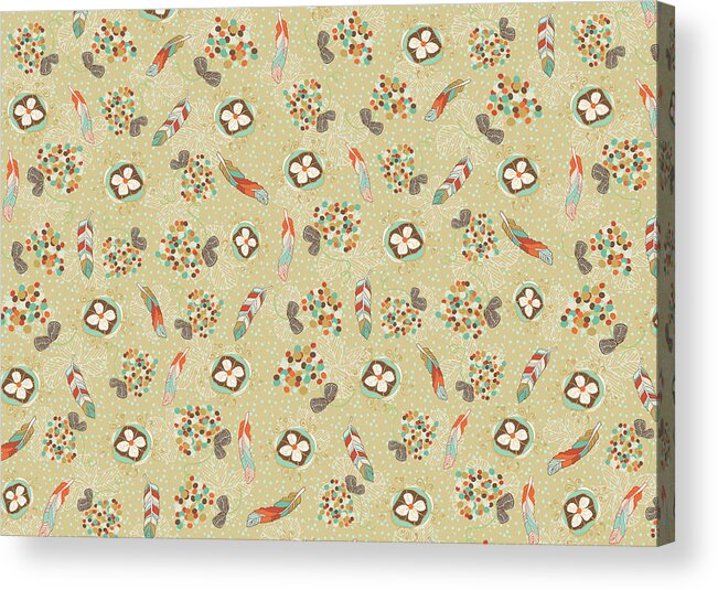 Free Spirit Flowers And Feathers Pattern Acrylic Print featuring the digital art Free Spirit Flowers And Feathers Pattern by Gal Designs