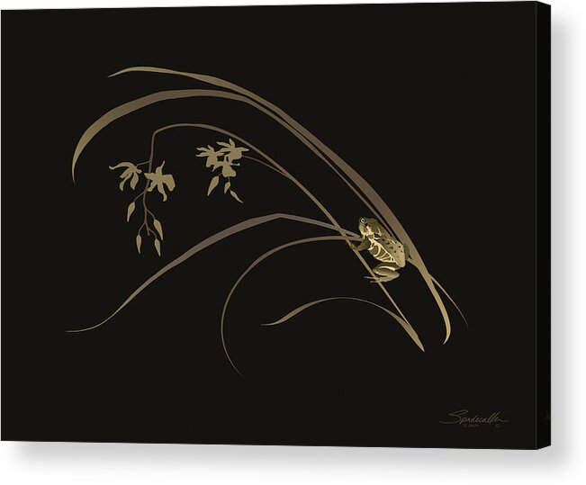 Asian Acrylic Print featuring the digital art Frog and Orchid by M Spadecaller