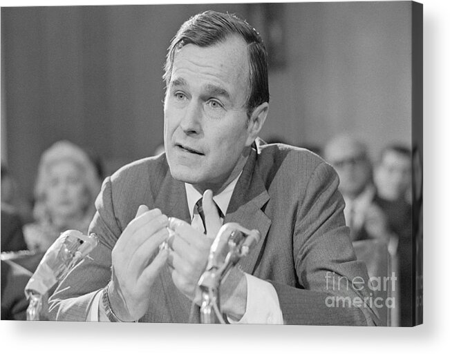 People Acrylic Print featuring the photograph George Bush Pleading To The Committee by Bettmann