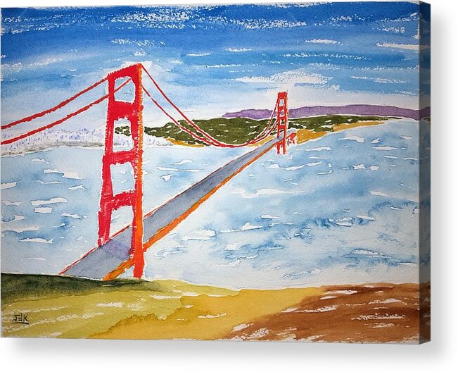 Watercolor Acrylic Print featuring the painting Golden Gate Lore by John Klobucher