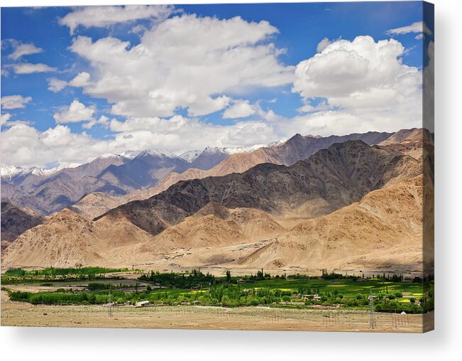 Tranquility Acrylic Print featuring the photograph Green Fields Among Barren Landscape by Amit Basu Photography